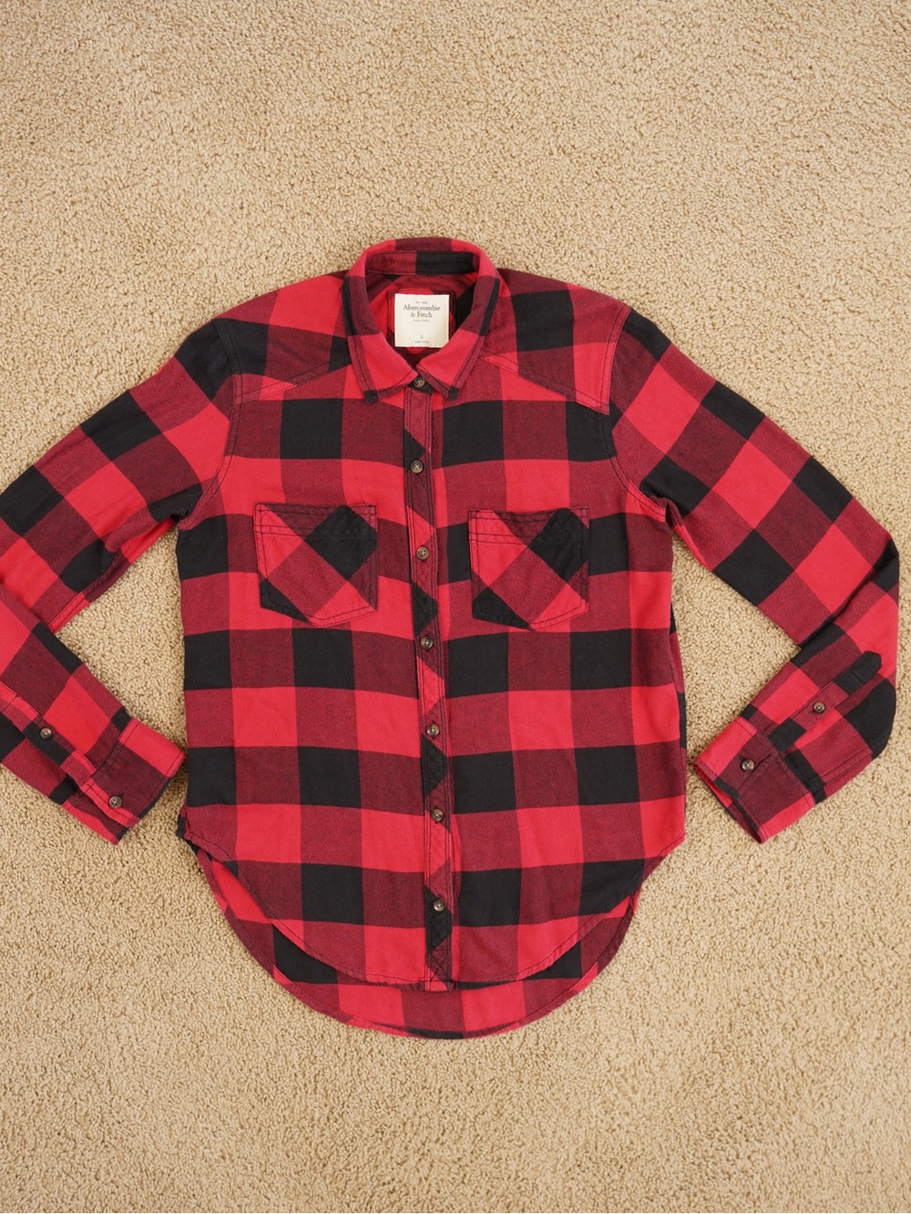 Abercrombie & Fitch Red and Black Plaid Button-Down Shirt